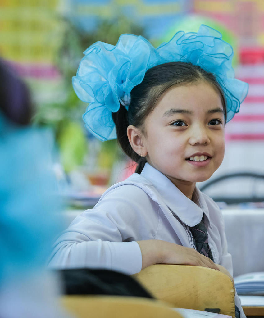 On 12 March 2019, Turkestan, Kazakhstan, Akaru (8 year), 3-d grade pupil of middle school at Turkestan. She usually plays with her 3 sisters. She loves Kazakh language, mathematics and literature, and likes reading.

On 13 March 2019, UNICEF and the Health Administration of the Akimat of Turkestan Region opened a new Resource Center for Integrated Management of Childhood Illness (IMCI) where thousands of nurses, doctors and social workers will receive training to improve their professional competencies in the field of early childhood development, nutrition and safety in line with the recommendations of UNICEF and WHO.

The center plays a key role in the introduction and implementation of a universal-progressive model of nursing care for pregnant women and families with children.

The universal progressive model aims to improve the health and well-being of mothers and children in Kazakhstan. The novelty of the model lies in the integrated and comprehensive approach, in which specialists from different fields - health care, education and social services - join forces to provide comprehensive assistance to families and children.
In 2016-2017, this model was successfully implemented in two clinics of Kyzylorda and in the village of Zhanakorgan by the Ministry of Health of the Republic of Kazakhstan, UNICEF and the Akimat of Kyzylorda Oblast. Based on Kyzylorda experience, since 2018 the government has been scaling up the model throughout the country.