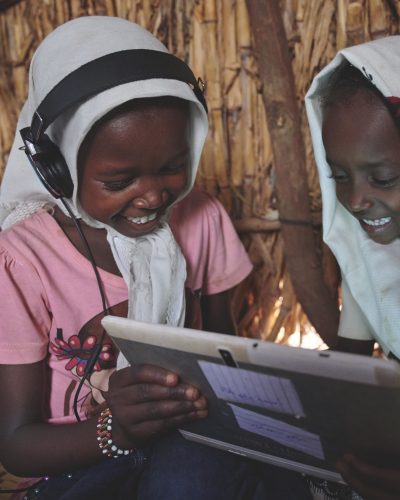 Children use their tablet and work with each other at the UNICEF supported Debate e-Learning Centre in a village on the outskirts of Kassala, the capital of the state of Kassala in Eastern Sudan.